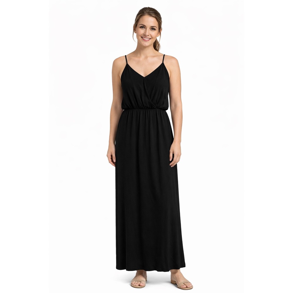 Olivia Rae Maxi Dress Womens L‎ Black Spaghetti Strap Elastic Waist Casual Basic